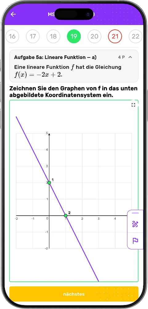 MatheApp MSA: Graph einer linearen Funktion in der Prüfung zeichnen