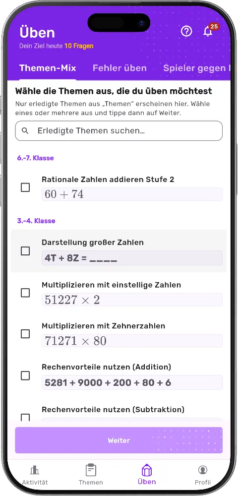 MatheApp MSA Mathe Vorbereitung – Übungsmodus in der App