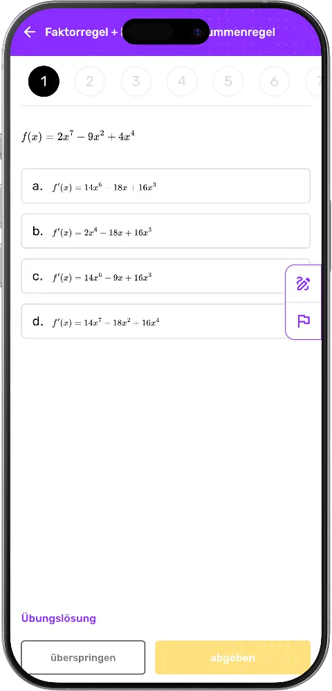 MatheApp Ableitungs-Aufgabe Faktorregel und Summenregel als Mehrfachauswahl