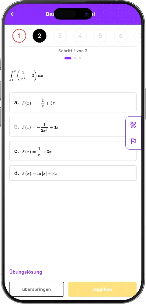 MatheApp mehrstufige Integral-Aufgabe Schritt 1 von 3: Stammfunktion wählen