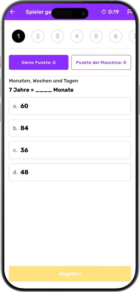 MatheApp Spieler gegen Maschine Duell mit Deine Punkte und Punkte der Maschine