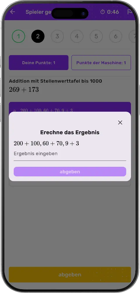 MatheApp Challenge Mehrstufige Aufgabe Ergebnis eingeben Dialog