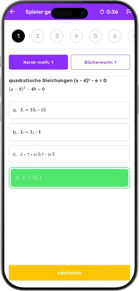 MatheApp Duell gegen Spieler richtige Antwort beide je 1 Punkt