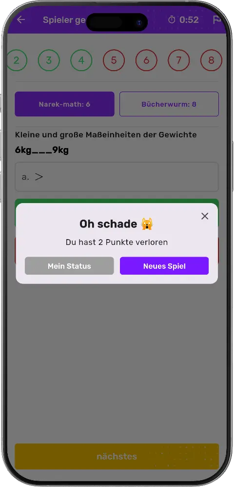 MatheApp Challenge verloren Oh schade 2 Punkte verloren Neues Spiel