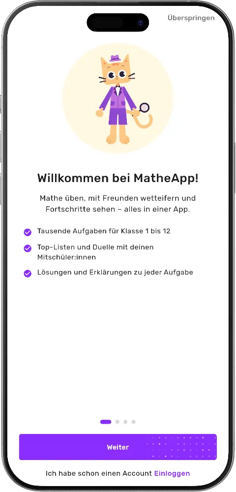 MatheApp Willkommensbildschirm – Mathe üben, wetteifern und Fortschritte sehen