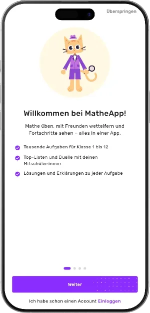 MatheApp Willkommensbildschirm – Mathe üben, wetteifern und Fortschritte sehen