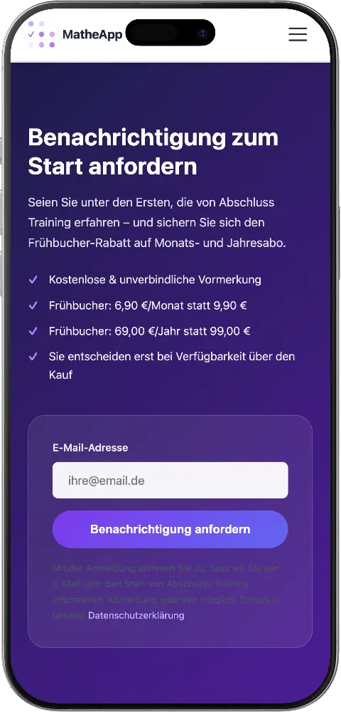 MatheApp Abschluss Training – Lernfortschritt und Themenauswahl